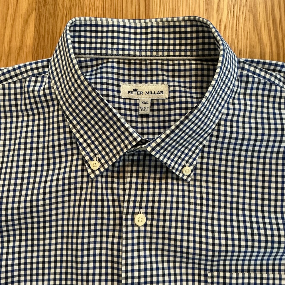 Peter‎ Millar XXL Men's Shirt Blue Black Check Long Sleeve Button Down